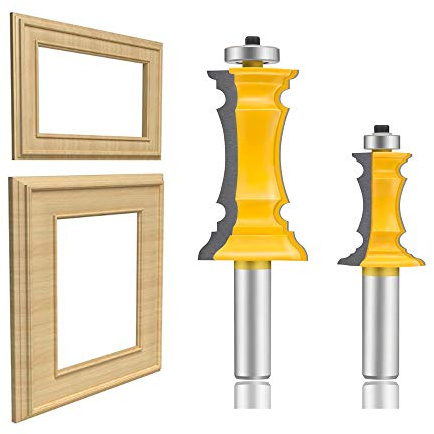 LEATBUY 2 PCS Router Bit Set, 1/2-Inch Shank Woodworking Wood Molding Cutter, Tongue Groove Mitered Panel Cabinet Door Rail and Stile Router Bits(CM7)