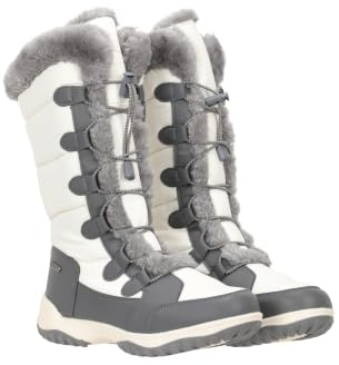 Mountain Warehouse Snowflake Womens Long Snowboots - Faux Fur, High Traction Outsole - Snowproof Winter Shoes White Adult Shoe Size 6