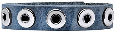 Quiges Women Leather Bracelet for 12mm Chunks Snap Buttons Blue