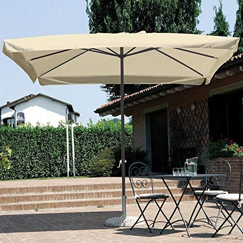 BAKAJI Ombrellone da Giardino Palo Centrale 3x2 Mt in Acciaio Chiusura aCarrucola Sistema Air Vent Arredamento Ambienti Esterni Gazebo Piscina Terrazzo (Ecru)
