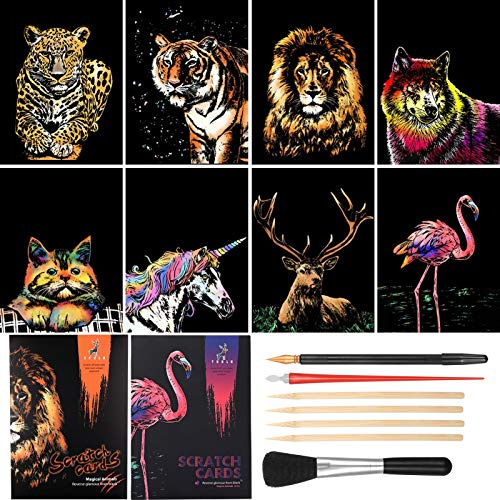 metagio 8PCS Scratch Art Paper A4 Animals Art Paper