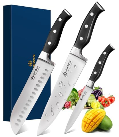 Brewin Professional Kitchen Knives, 3PC Chef Knife Set Sharp Knives for Kitchen High Carbon Stainless Steel, Japanese Cooking Knife with Gift Box