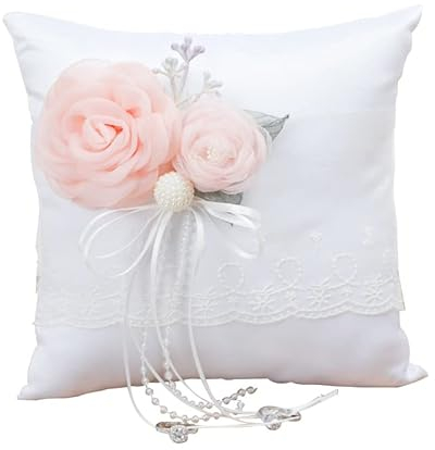 XNSHUN Hochzeit Ringkissen Ehering Kissen Ring Kissen, Weiß Rosa Hochzeit Braut Traukissen Ring Mit Simulationsrose, Heirat Paar Ring Halter Hochzeit Accessoires Für Eheringe Ringe (Stil B)