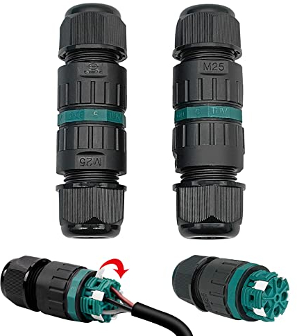 Connecteur de câble étanche IP68 pour câble de 9 à 14 mm de diamètre - 5 broches - Manchon de jonction - Boîte de jonction extérieure noire pour jardin, extérieur, sol, toit (5 broches 2)