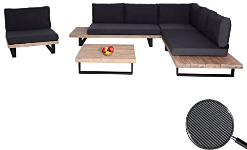 Mendler Garten-Garnitur mit Sessel HWC-H54, Lounge-Set Sofa, Spun Poly Akazie Holz FSC® Aluminium - Hellbraun, Polster dunkelgrau