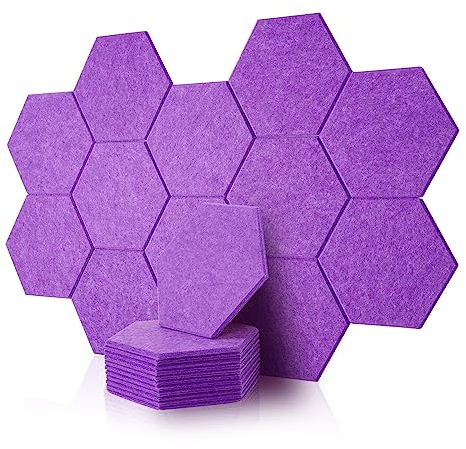 Rdutuok 12 Pièces Panneaux Acoustiques Hexagonal- 30 x 26 x 1 cm Mousses Acoustiques - Pour Studio d'enregistrement, Bureau, Studio et Décoration Murale (Violet)