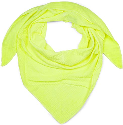 styleBREAKER Damen Musselin Dreieckstuch aus 100% Baumwolle | Weiches und leichtes Halstuch für Damen Unifarben | Stylisches Tuch für jede Jahreszeit - Made in Italy, 196 x 84 cm, Farbe:Neongelb