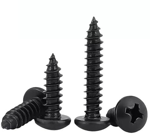FandWay 125Pcs Self Tapping Screws Black,M3 Small Wood Screws Assortment,Round Head Self Drilling Screw,Pan Head Sheet Metal Screw Phillips Drive for DIY WoodWork Repairs.