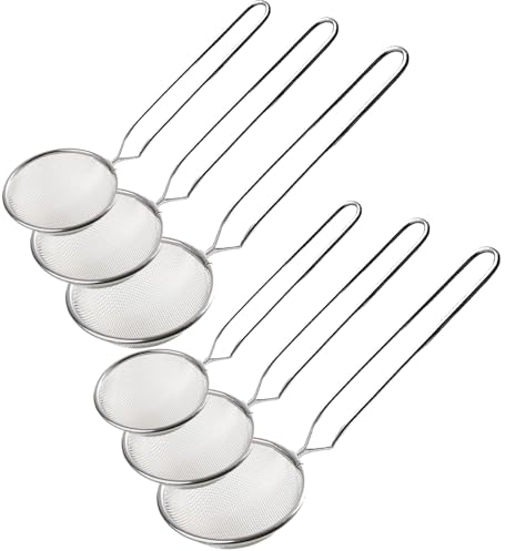 Set di 6 Colino da Cucina,Dancepandas Set di Setaccio da Cucina Colino Acciaio Inox Maglia Fine Scolapasta con Manico per la Polvere, per Pasticceria, Scolare, Tagliatelle, Riso