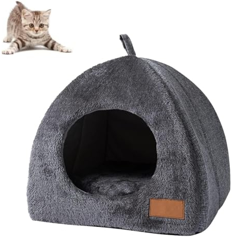 EHOTER Katzenhöhle Katzenhaus Große Katzen Bett Gemütlich Katzenkorb mit Abnehmbar Matte Wasserdicht Wetterfest Faltbar Haustierbetten Kuschelhöhle Warm Waschbar Outdoor Indoor Schlafplatz