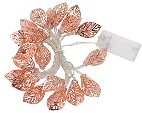 Cyrank Roségoldene Blätter-Lichterkette, Blumen-Lichterkette, Dekor, Innen-Lichterkette, 20 LEDs, Batteriebetrieben, Ausgehöhlte Blatt-Lichterkette, Party, Innenbereich, Küche, Bar-Dekoration