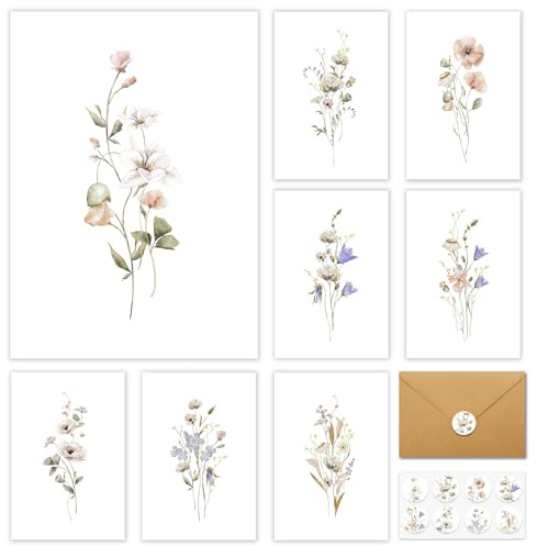 Blank Cards and Envelopes 32 Pack Blank Greet Cards, Beautiful Blank Note Card, Perfect Stationary Set For All Occasions, 8 Assorted Floral Designs, 4 x 6