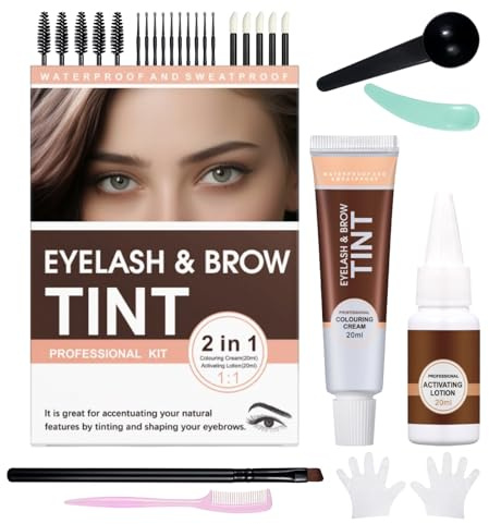 Duoffanny Eyebrow & Eyelash Color Kit, 26 Pcs Professional Eye Brow Eye Lash Coloring Set Lasts 6 Weeks Instant Safe Easy to Use for Salon Home (Chestnut)