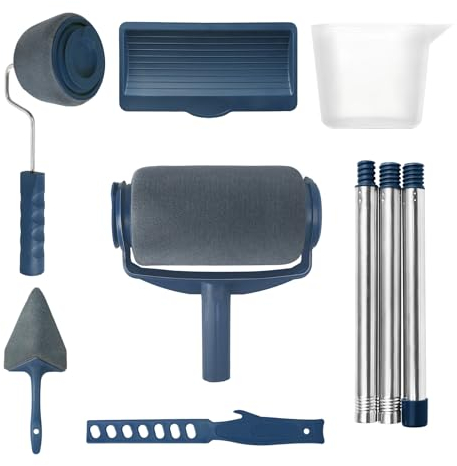 Lyneun 7Pcs Paint Roller Set, Roller Sets for Painting, Paint Rollers and Trays Sets, Extendable Paint Brush, Paint Tray, Rollers Stick, Stirrer, Painting Roller Set for Painting Walls, Ceilings