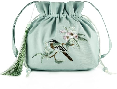 Wabilu Women Chinese Hanfu Small Bag Floral Animal Embroidered Cloud Crossbody Drawstring Handbag Purse For Wedding Vacation Daily