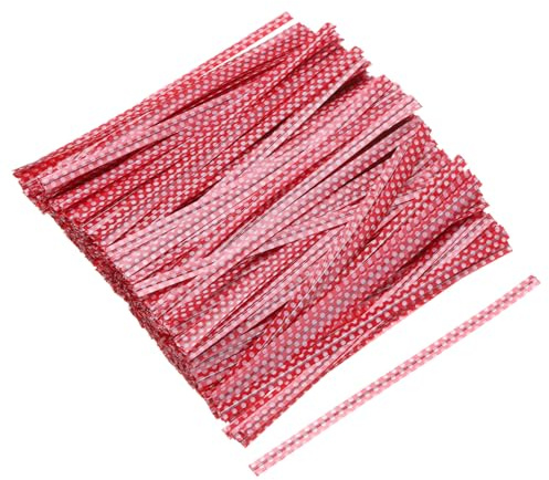 sourcing map Lot de 500 attaches torsadées en plastique métallique pour attacher du pain, des bonbons, des biscuits, des sacs cadeaux, des loisirs créatifs, des pois rouges et blancs de 9,9 cm