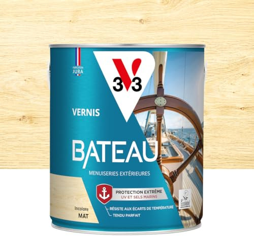 V33 Vernis bois extérieur Incolore mat - Vernis bateau - Protection extrême UV et sels marins - Résistance aux écarts de températures - Ecolabel - 2,5L