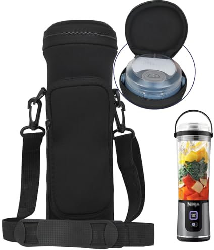 NUENSS-ROR Portable Blender Carrying Case with Lid for Ninja BC151 Series, Flip Portable Blender Travel Insulated Sleeve with Adjustable Crossbody Strap and Pocket (Black)