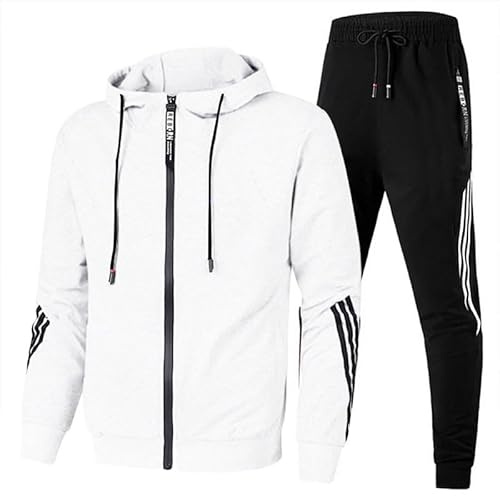 HICKMONBER Tuta Uomo Sportive con Zip e Cappuccio Autunno E Inverno Completo Due Pezzi,Completi Sportivi da Uomo Pullover Felpa con Cappuccio e Jogging Pantaloni 2 Pezzi Tute S-3XL