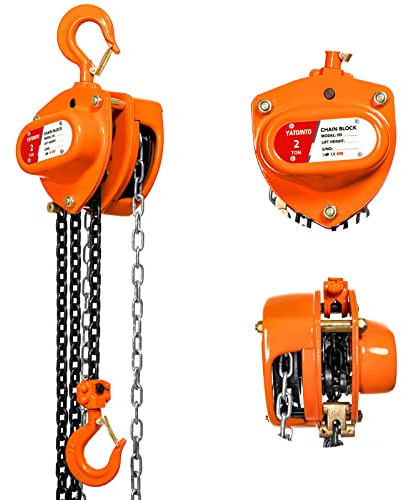 YATOINTO Chain Hoist 2 Ton(4400Lbs) Capacity 20FT Manual Hand Lift Steel Chain Block Hoist with 2 Heavy Duty Hooks Industrial Grade Steel Structures for Garages Automotive Machinery