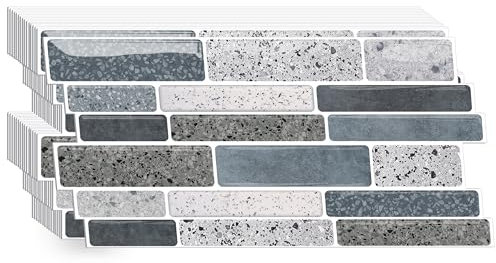 CHDITB 16 Sheets Marble Effect Wall Tiles,Marble Stick On Tiles Splashbacks Stickers,Stone Design Peel and Stick Backsplash for Kitchen,Self Adhesive Backsplash Wall Panels for Bathroom,26.4X12cm