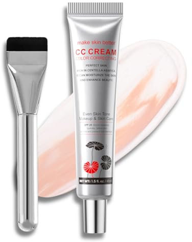 Color Correcting CC Cream with SPF 25, Lightweight Tinted Moisturiser with Centella Asiatica, Full Coverage Hydrating CC Cream Even Skin Tone Makeup Long Lasting Concealer, Light 45ml