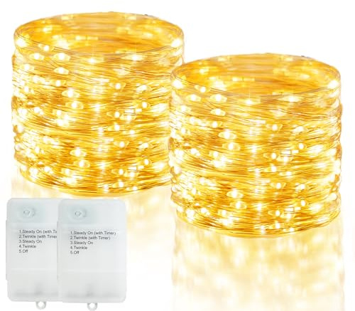 2 Stück Batterie Lichterkette mit Timer 5M 50 LED Lichterketten Weihnachten