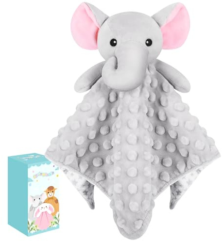 Baby Comforters Blanket Plush Cuddly Toy Comforter Cuddle Blanket Animal Snuggle Toy Comforters Infant Gift for Mom, Elephant Toys Loveys Newborn Soft Touch Toddler Boys Girls Plush for Sleeping(Grey)