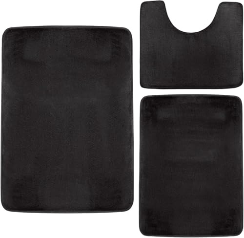 Culinavog Set di 3 Tappetini da bagno,Tappeti da Bagno in memory foam, tappetinis da bagno ultra morbidi, Tappetinon Assorbente Morbido neri in microfibra lavabile