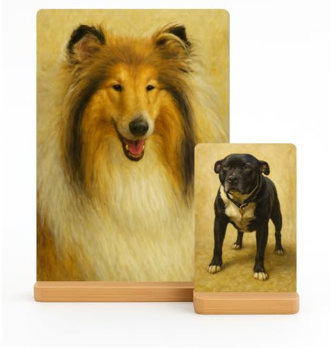Personalised Pet Portrait Oil Painting Gift From Photo Aluminium Desktop Picture Frame With Stand Custom Memorial Keepsake Gifts for Dog Lovers Cat Labrador Any Breed A5