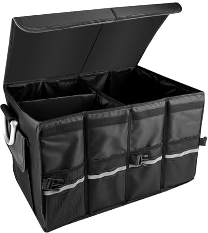 Legpador Organizer Bagagliaio Auto, Organizzatore con Coperchio e Multi Tasche, Pieghevole Borsa per SUV, Berlina, Camion(Nero)