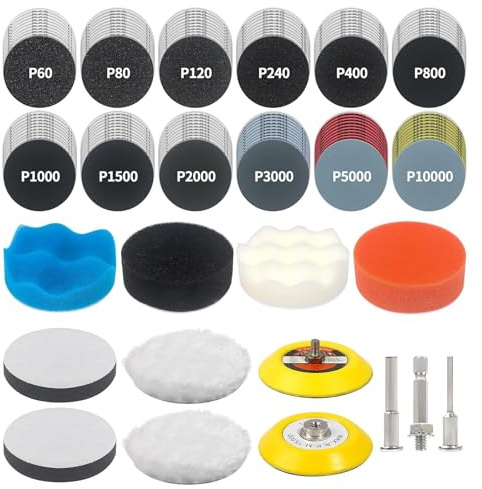 Disque Abrasif 75 mm Velcro 133 pcs, Disques de Ponçage Mouillé et sec, Disque a Poncer pour Dremel, Disque Ponceuse pour Perceuses Sans Fil, Set D'embouts de Polissage P60-P10000 pour des Matériaux T