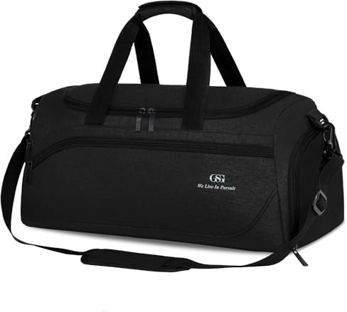 GSG SINCE 1998 Mens Sports Gym Bag with Wet Pocket & Shoe Compartment, 35L Travel Duffle Holdall with Padded Shoulder Strap, Foldable Overnight Bag for Swimming & Fitness