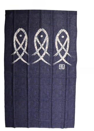 BRRNOO Dörrgardiner, Japansk Dörrgardin Noren Gardin med 1 Cm Diameter Hänghål 150 X 85 Cm Fisktryckt Dörröppningsrum Dörrgardiner Avdelare Persienn för Vardagsrum Kök