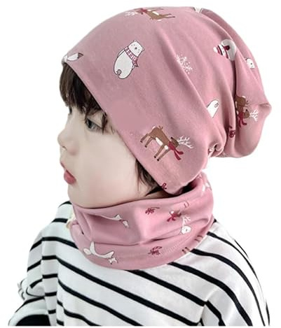 HTTDSLF Set Bambino Scaldacollo e Cappello, Berretto Invernale per Bambini, Cappelli Beanie Ragazza con Elementi Natalizi, Caldo Ultra Leggero Morbido Sciarpa per Bambino, Adatto per 2-10 Anni