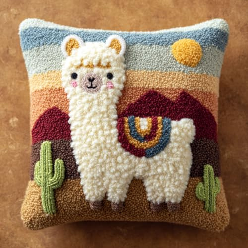 AMBATTERY Knüpfkissen Zum Selber Knüpfen, Tier Alpaka Knüpfen Set Handgemachte Geschenke Knüpfteppich Für Kinder Und Erwachsene Knüpfset,43x43cm