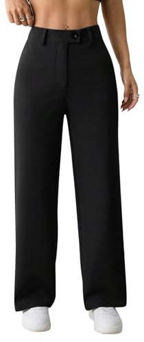 SOLY HUX Pantalones de traje para mujer, pierna ancha, pantalones elegantes para mujer con goma elástica, pantalones de tela para negocios, pantalones de verano