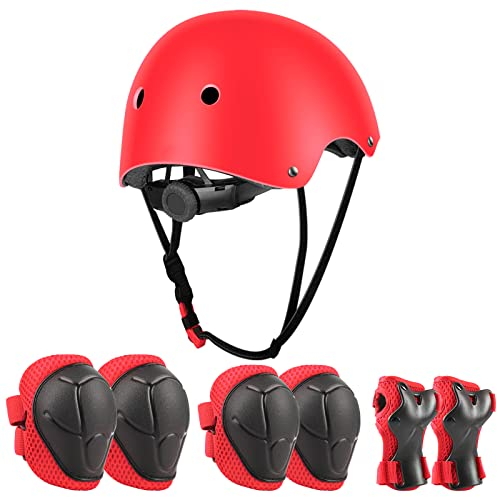 JIM'S STORE Casco y Protecciones Ajustable Infantiles Set Rodilleras Coderas para Bicicleta Scooter Ciclismo Rodillo Patinaje