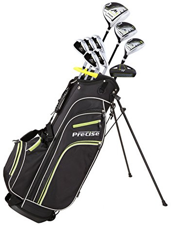 Precise M3 Tall Men's Right Handed Complete Golf Club Set (6'1 to 6'4) Include: 460cc Driver, 3 Wood, 21* Hybrid, 6-9 Irons, Pitching Wedge, Putter, Deluxe Stand Bag & 3 Headcovers, Black Lime