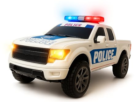 ArtCreativity Police Car Toy, Pickup Truck Toy with LED Headlights and Sirens, Friction Powered, 1:20 Scale Police Car Toys for Boys 3-5, Police Toys Monster Trucks, Toy Trucks for Kids Birthday Gift
