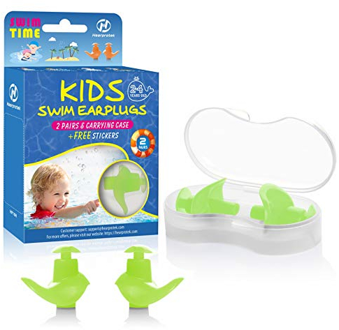 Hearprotek Ohrstöpsel Schwimmen Kinder, 2 Paar wasserdichte Wiederverwendbare Silikon Ohrstöpsel für Schwimmer beim Duschen beim Surfen und Anderen Wassersportarten Grün