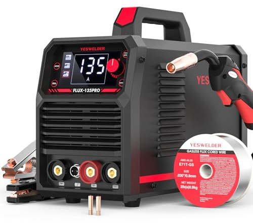 YESWELDER 135A MIG Welder, 110V Flux Core MIG/Lift TIG/Stick 3-in-1 Large LED Digital Display Welding Machine IGBT Inverter Welder