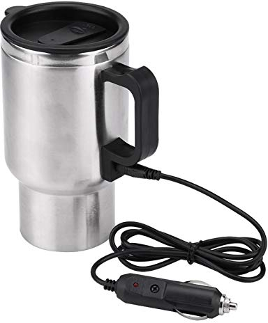 Akozon Wasserkocher Für Auto, 450ml Auto Wasserkocher Heizung Tasse, Elektrischer Reisewasserkocher Kettle, 12V Edelstahl Wasserkocher isolierter Stopfen für Heißwasser Kaffee Tee