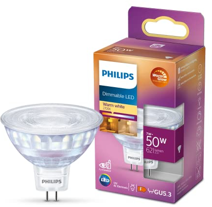 Philips LED classic WarmGlow Lampe, 50W, GU5.3, warmweißes Licht (2700K), 621 Lumen, dimmbar