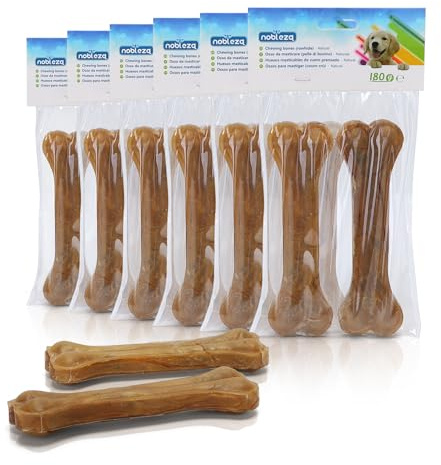 Nobleza - Hueso Prensado para Perros Fortalecedor de Dientes Stick Dental Dog Snack, Hueso de Nudillos de Cuero Crudo, Hueso para morder, 15cm,12pcs