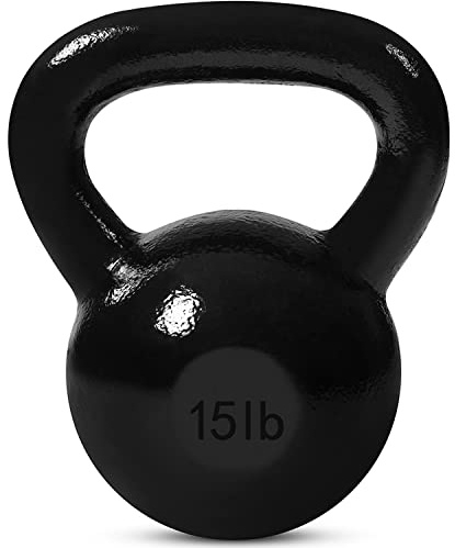 JFIT Cast Iron Kettlebell – Single Weight, Flat Bottom, Polished Handle | Men & Women | CrossFit, Cardio & Strength Training - 15 lbs