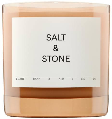 SALT & STONE Scented Candle | Hand-Poured, Aromatic & Fragrant | Made with Natural Coconut & Soy Blend Wax | 100% Cotton Wick | Long-Lasting 50 Hour Burn Time (8.5 oz) (Black Rose & Oud)