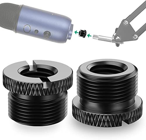 2 Pcs Screw Thread Adapter, Slotted 3/8 Female to 5/8 Male Mic Screw Adapter for Microphone Stand Blue Yeti, Yeti Pro, Blue Yeti X, Snowball, Rigych (Black)