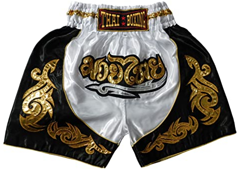 Weiß Sportliche Junior Short für Muay Thai Boxen - Ideale Kickboxen Hose für Jungen und Mädchen (Kinder)- Perfekt für Gym, Sport und Fitness (as3, Age, 10_Years, 12_Years, Regular)