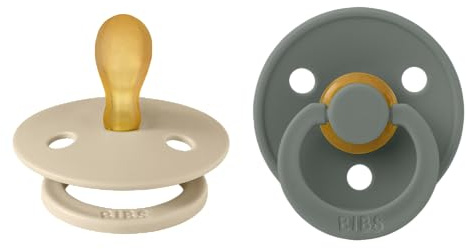 BIBS Colour Symmetrical Soother 2-Pack, BPA Free Dummy Pacifier, Symmetrical Nipple. Natural Rubber Latex, Made in Denmark, Size 1 (0-6 Months), Vanilla/Pine